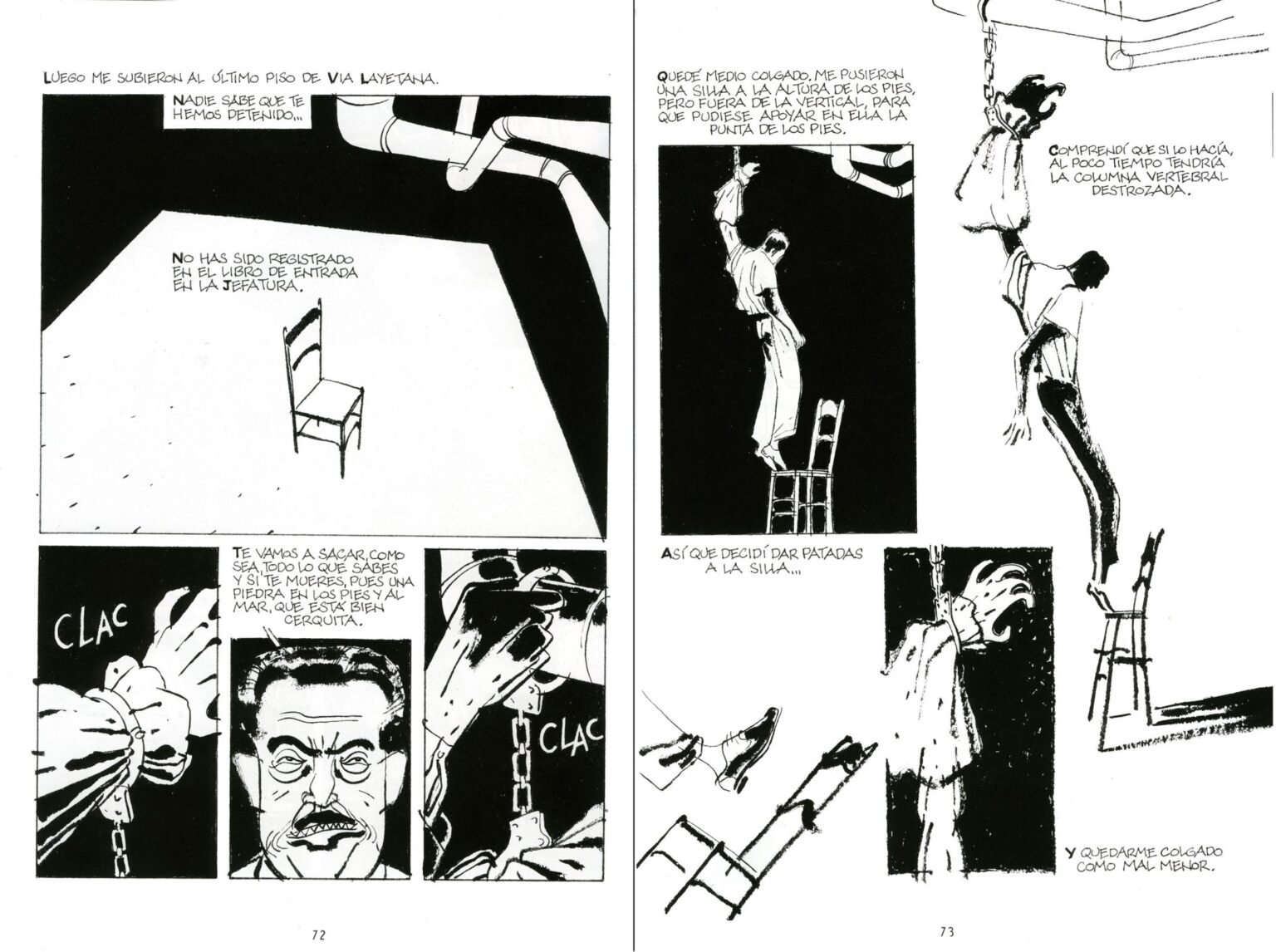 Recordant amb vinyetes la lluita de Miguel Núñez contra la tortura i la repressió franquista Relat de la tortura de Núñez a La Via Laietana / Pepe Gávez i Alfons López