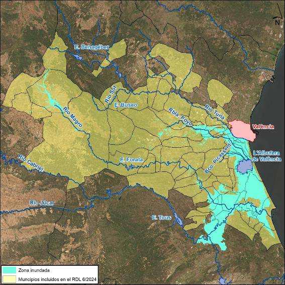 Municipios afectados por las inundaciones del 29 de octubre de 2024. (RDL 6/2024).Fuente: Confederación Hidrográfica del Júcar.