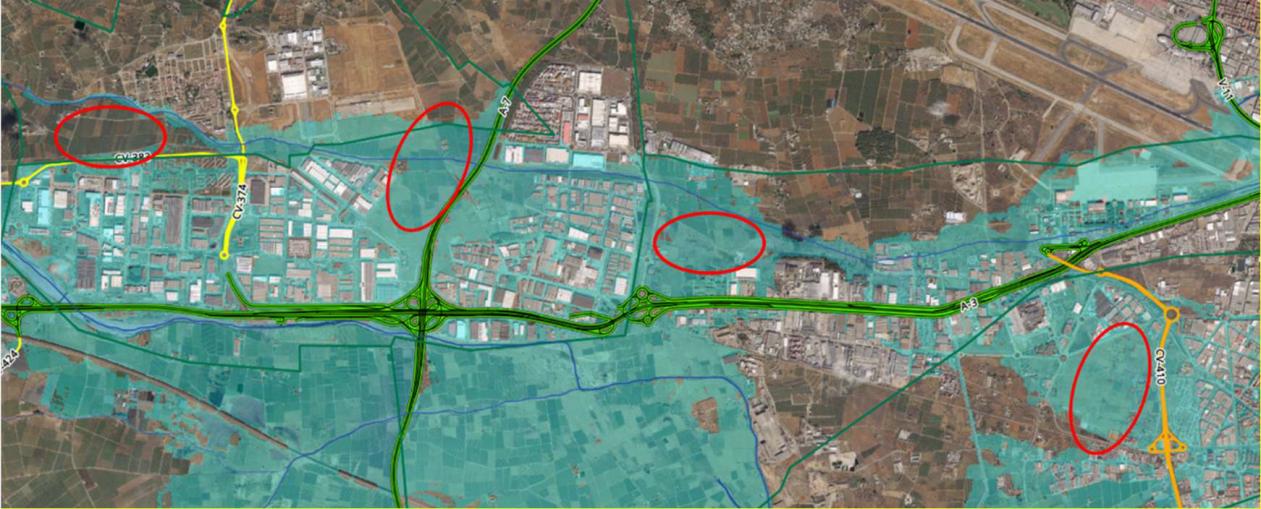 Zones de laminació controlada a estudiar al barranc de Poçalet-Saleta. Font: CHX.